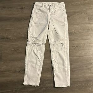 American Eagle mom style white jeans with rips
